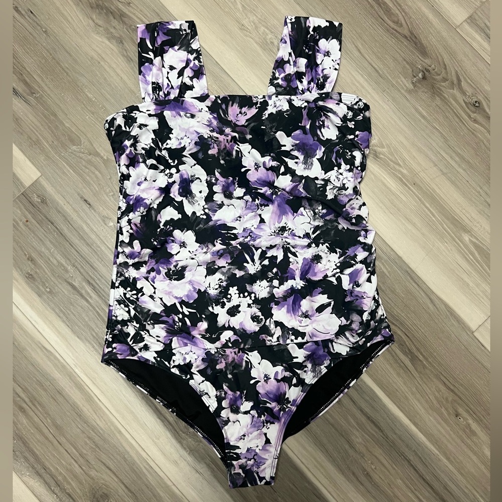 Floral Swimwear in Black and Purple